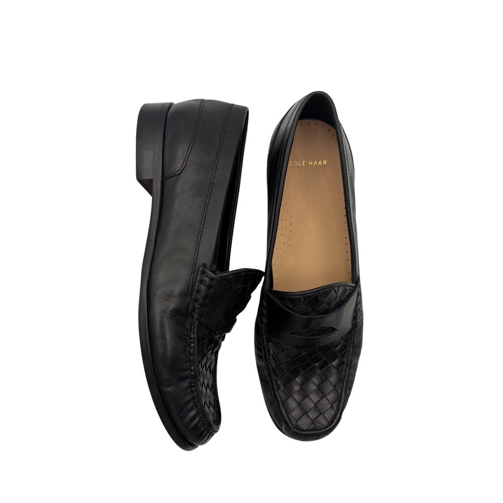 Cole Haan Black Woven Leather Loafers Flats Womens Sz 9 Old Money Dark Academia